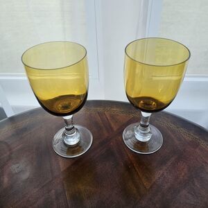 Vintage Amber Stemmed Wine Glasses | MCM | Set of 2